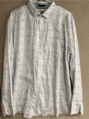 Johnston & Murphy Men's White Long-Sleeve Button-Up Shirt Airplane Print XL
